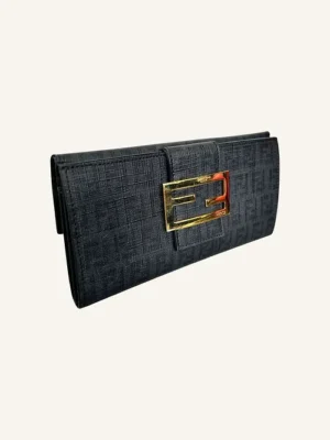 Fendi Black Zucchino Coated Canvas Forever Continental Purse