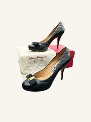 Salvatore Ferragamo Tina Q Quilted Bow Pumps (Size 37.5)