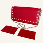 Valentino Vermillion Leather Rockstud Wallet on Chain