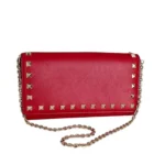Valentino Vermillion Leather Rockstud Wallet on Chain