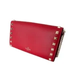 Valentino Vermillion Leather Rockstud Wallet on Chain