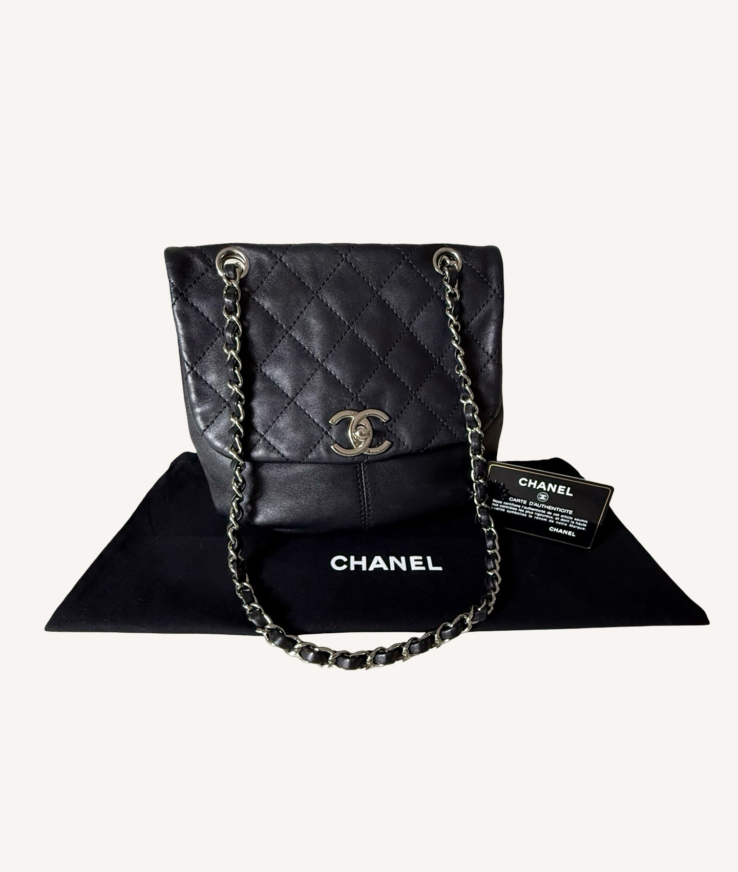 Chanel Trianon Messenger Bag in black quilted lambskin with silver-tone hardware