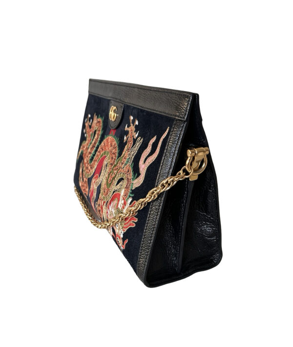 Gucci Suede Patent Web Dragon Embroidered Ophidia
