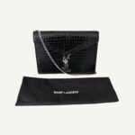 YSL Croc Embossed Patent Leather Cassandra Wallet on Chain