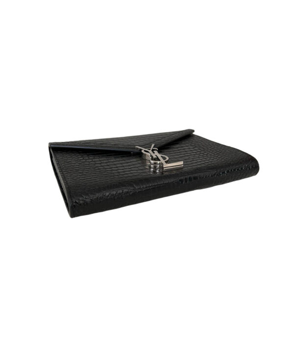YSL Croc Embossed Patent Leather Cassandra Wallet on Chain