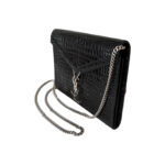 YSL Croc Embossed Patent Leather Cassandra Wallet on Chain
