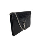 YSL Croc Embossed Patent Leather Cassandra Wallet on Chain