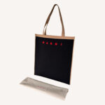 Marni Black & Beige Logo Print Jacquard Shopping Bag