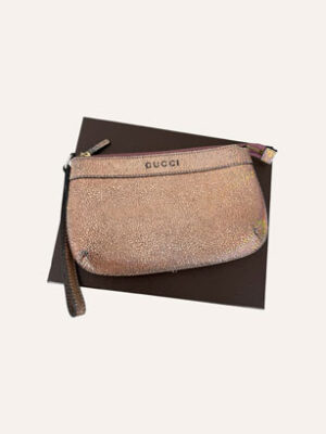 Gucci Metallic Cracked Leather Wristlet