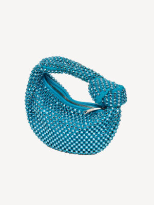 Bottega Veneta Mini Jodie hobo bag in turquoise crystal mesh with knot detail