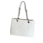 Quilted White Caviar Shopping Bag
