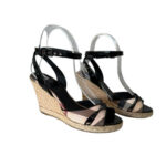 Burberry Patent Leather Black and Novacheck Cross Strap Espadrilles (Size 36)