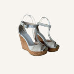 Jimmy Choo Portia Woven Wedge Marble and White (Size 37.5)