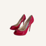 Jimmy Choo Red Patent Leather Peep Toe (Size 37.5)