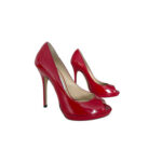 Jimmy Choo Red Patent Leather Peep Toe (Size 37.5)