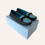 Prada Leather Bow Logo Embellished Loafers (Size 37.5)