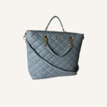 Dolce & Gabbana Light Blue Quilted Leather Tote with Leopard Interior