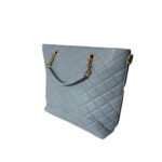 Dolce & Gabbana Light Blue Quilted Leather Tote with Leopard Interior