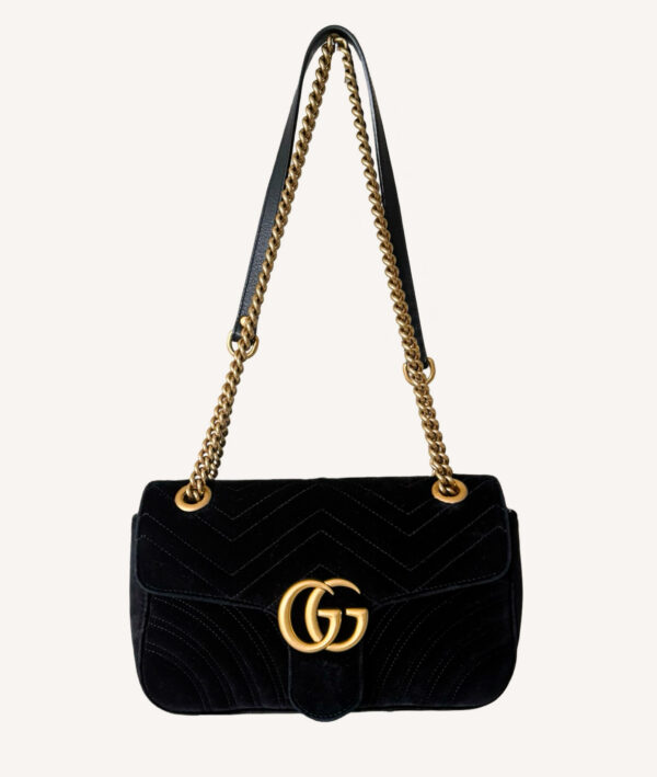Gucci Marmont crossbody bag with sliding chain strap and matelassé velvet finish