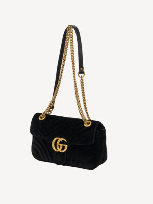 Gucci GG Marmont velvet flap shoulder bag with antique gold hardware