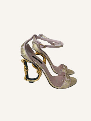 Dolce & Gabbana Nappa Mordore Sandals with Baroque DG Heel (Size 41)