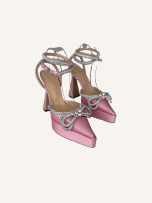 Mach & Mach Double Bow Satin Crystal Embellished Mules (Size 42)