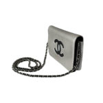 Chanel Timeless Silver Metallic Leather CC Wallet on Chain