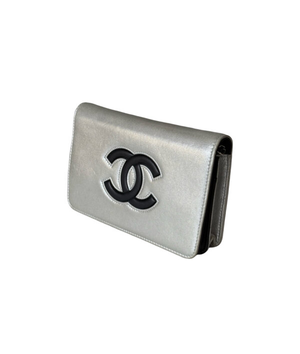 Chanel Timeless Silver Metallic Leather CC Wallet on Chain