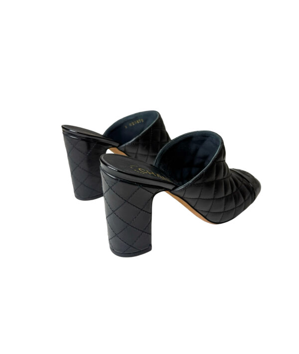 Chanel Black Quilted Leather CC Cap Toe Mules (Size 37.5)