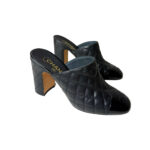 Chanel Black Quilted Leather CC Cap Toe Mules (Size 37.5)