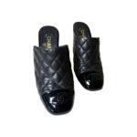 Chanel Black Quilted Leather CC Cap Toe Mules (Size 37.5)