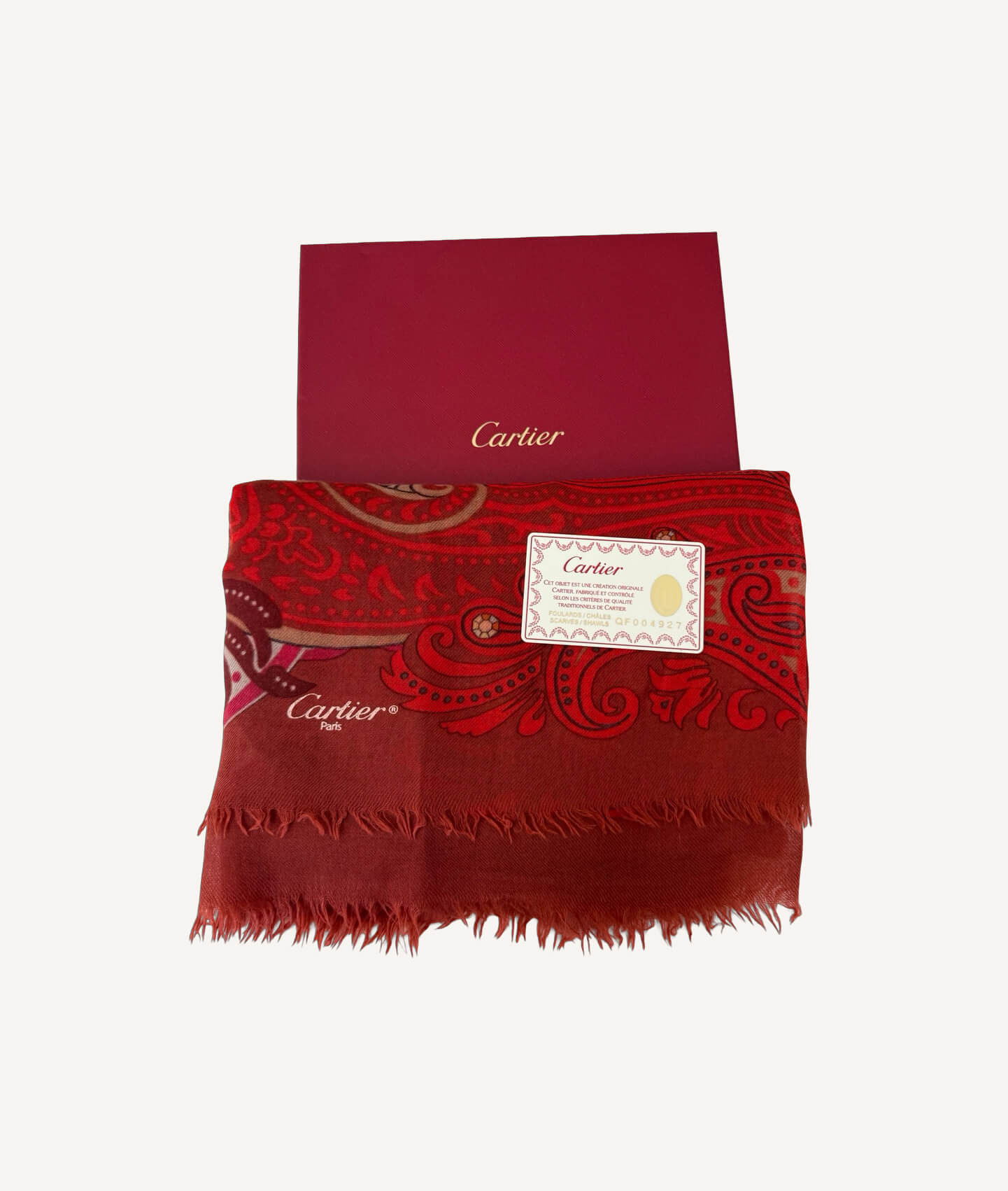Cartier cashmere scarf featuring elegant paisley pattern in soft luxurious fabric