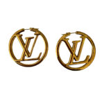 Louis Vuitton Louise Hoop GM Earrings in gold-tone metal with LV logo