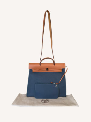 Hermès Herbag 39 tote with canvas and leather construction, spacious design for everyday elegance