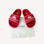 Dolce & Gabbana red kids slides with crown logo on strap