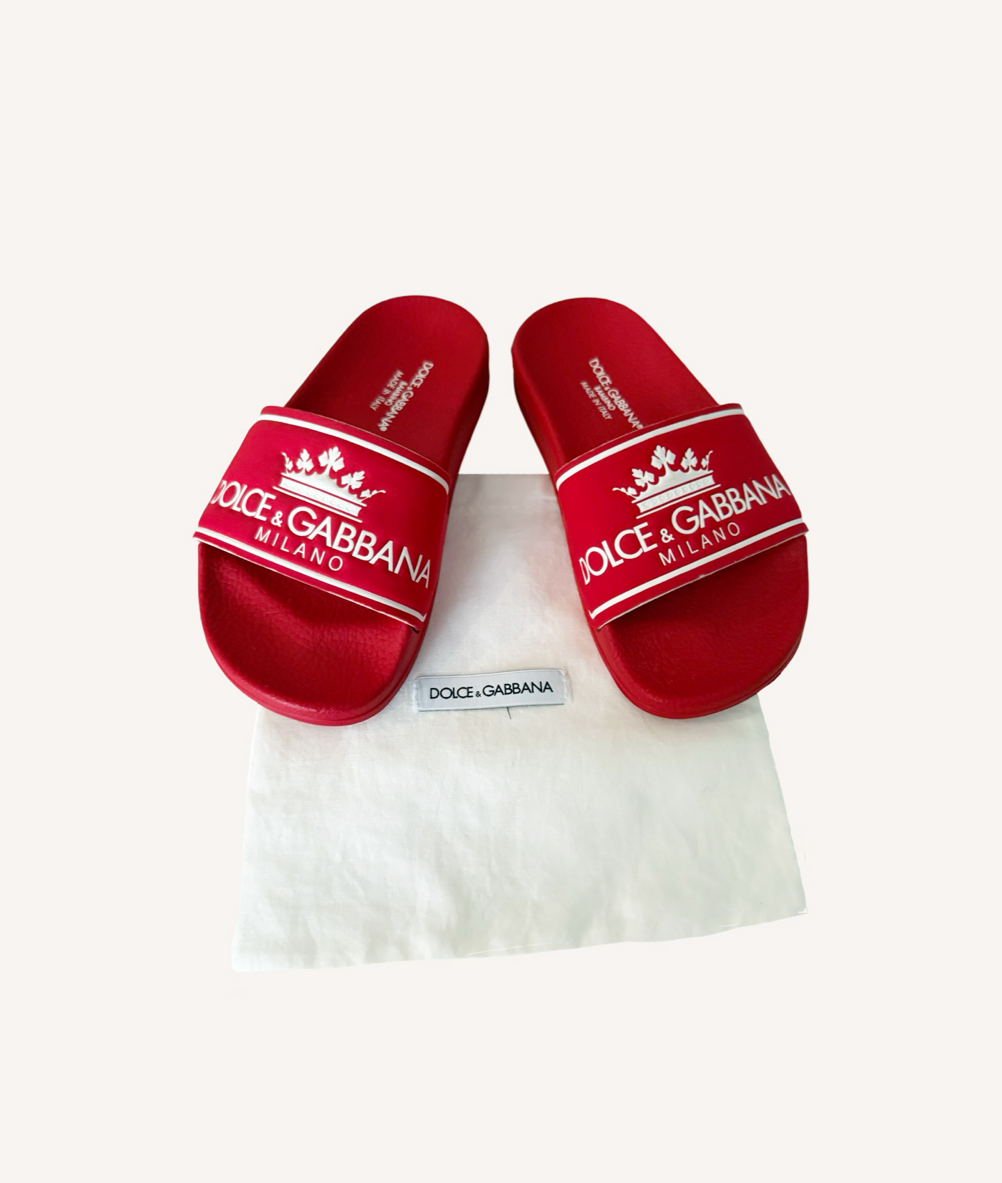 Dolce & Gabbana red kids slides with crown logo on strap