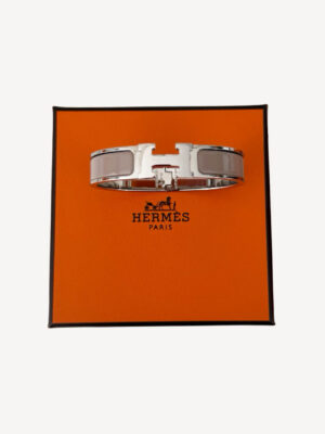 Hermès Clic H bracelet in taupe enamel with palladium-plated hardware, iconic hinged bangle