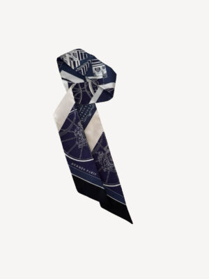 Hermès Twilly Spring Springs silk scarf with whimsical horse motif in narrow design, luxury French accessory