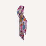 Hermès Mille et un Lapins Twilly scarf in purple and camel silk with playful rabbit design