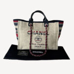 Chanel Deauville Tote bag in canvas with chain leather shoulder straps and CC logo embroidery