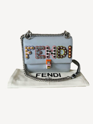 Fendi Kan I Fun Fair handbag in Vitello Liberty leather with colorful studded logo flap