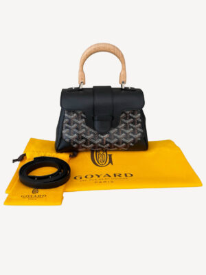 Goyard Mini Saigon Souple handbag in Goyardine canvas with leather trim and wood handle, luxury structured mini bag