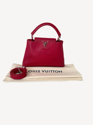 Louis Vuitton Capucines BB handbag in red Taurillon leather with top handle and silver-tone hardware