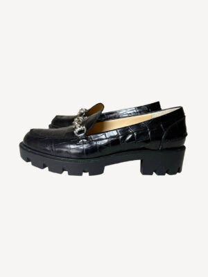 Christian Louboutin Lug Swing loafers in black croc-effect leather with embellished detail