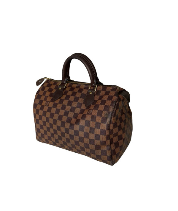Authentic Louis Vuitton Speedy 30 Damier Ebene travel tote in brown checkered canvas
