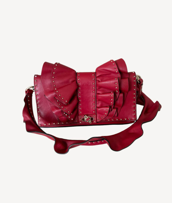 Red Valentino Very V Ruffled Leather Shoulder Bag