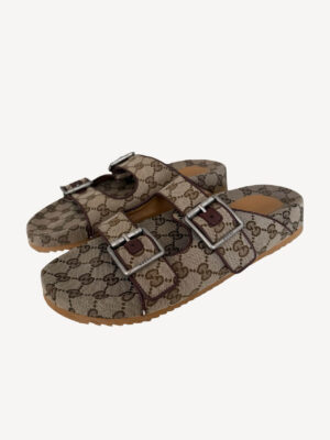 Gucci GG Supreme Men’s Canvas Sandals with Web Straps and Rubber Sole