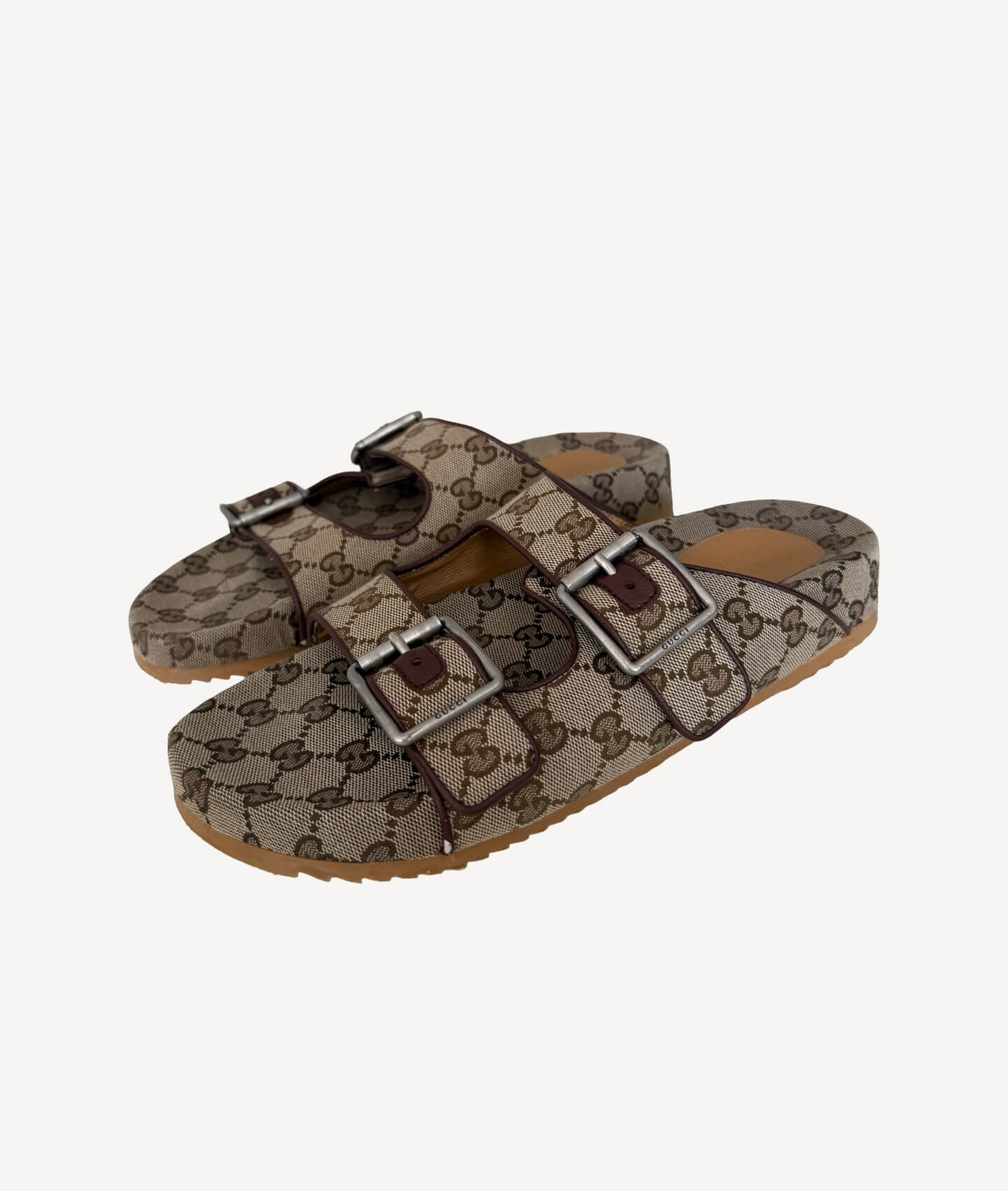 Gucci GG Supreme Men’s Canvas Sandals with Web Straps and Rubber Sole