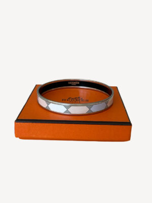 Hermès printed enamel bracelet in soft pastel tones with palladium-plated trim
