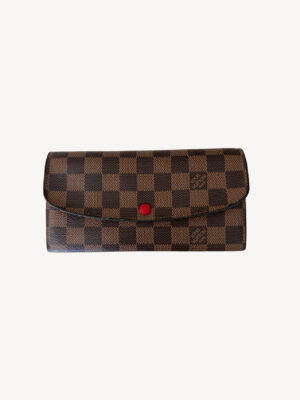 Louis Vuitton Emilie Wallet Damier Ebene canvas with red leather interior